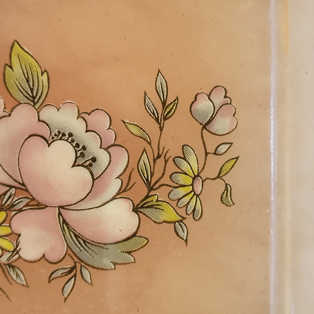 VTG Genuine Alabaster Stone Square Trinket Jewelry Box Hinged Peach Floral Brass - Picture 4 of 15